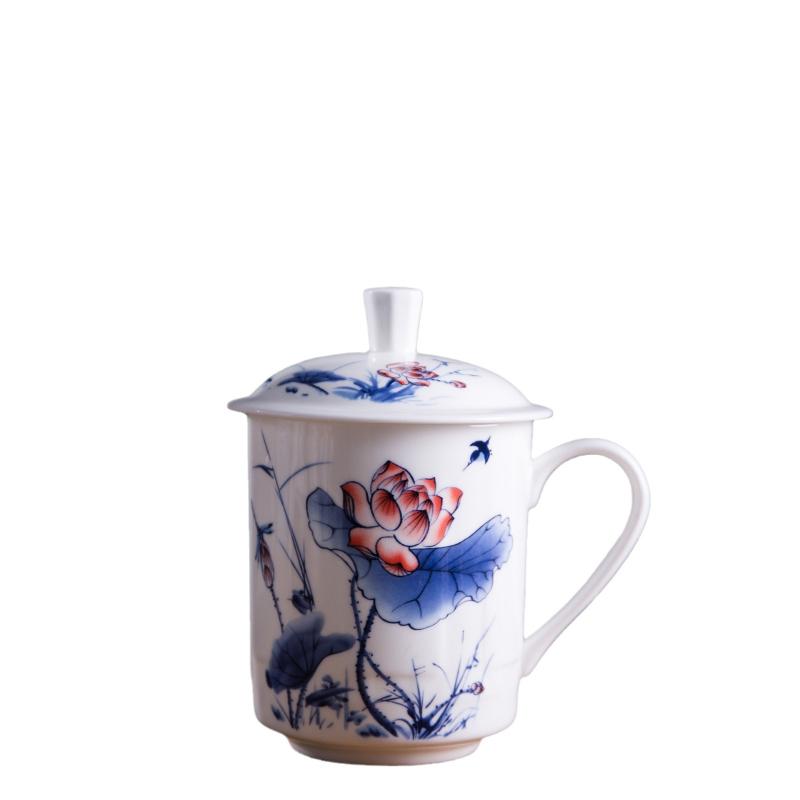 楽天シャドーテールマグカップ レディース メンズ 骨瓷 オフィス 会議 セラミック 青花 蓋付き 大容量 水筒 500ml 中華風