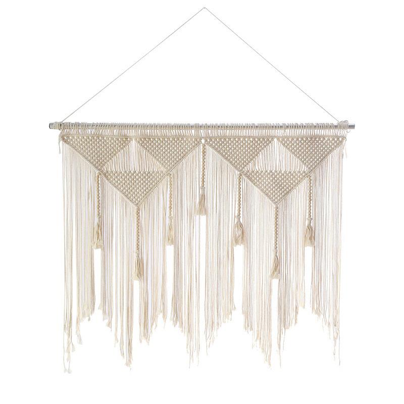 タペストリー 壁掛け おしゃれ 編み込み 三角形 流蘇 フリンジ コットン 手織り 白 リビング ベッドルーム(3)