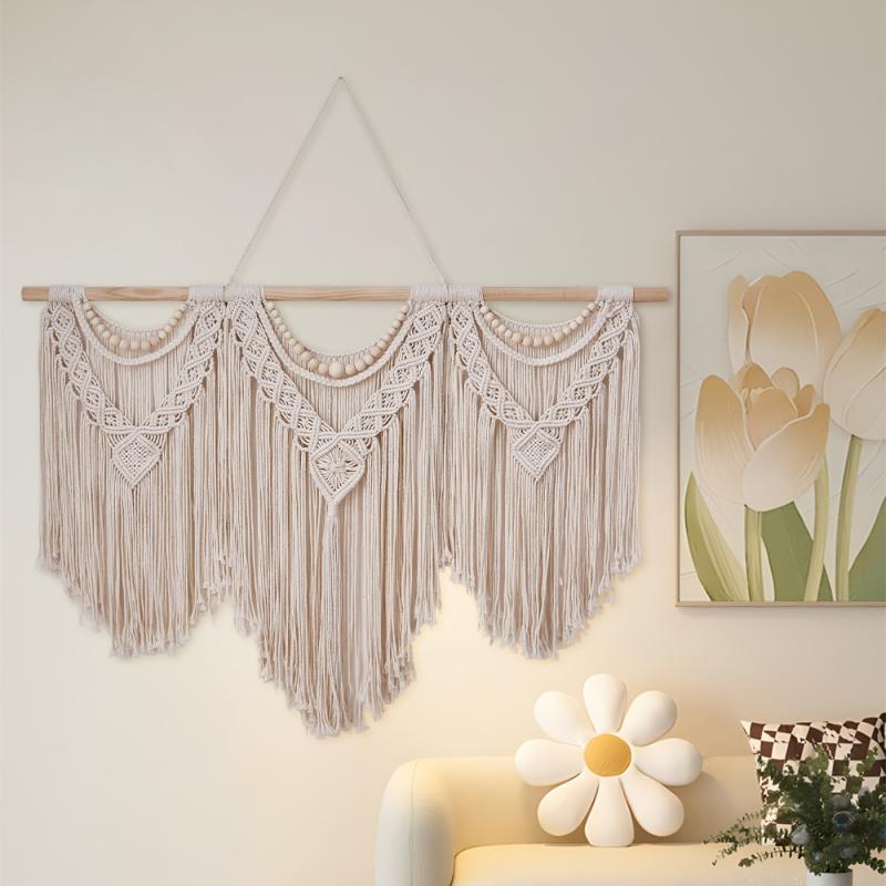 タペストリー 壁掛け 手編み コットン 大判 北欧風 無地 寝室 リビング 模様替え おしゃれ かわいい インテリア雑貨