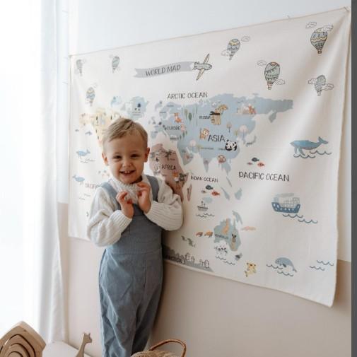 タペストリー キッズ 子供部屋 壁掛け 北欧風 動物柄 キャンバス地 地図柄 写真撮影道具 綿製 洗濯機洗..