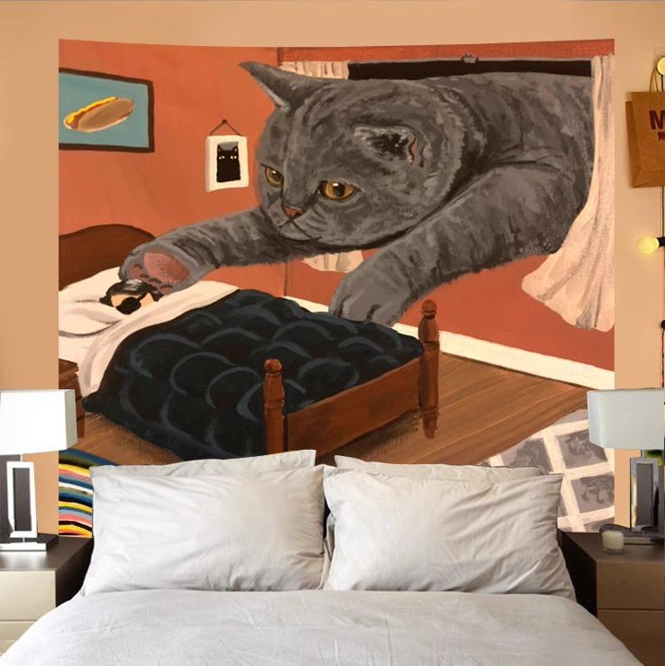 タペストリー 猫 レトロ 背景布 油絵風 アート 壁掛け 模様替え 部屋 寝室 寮 ポリエステル繊維