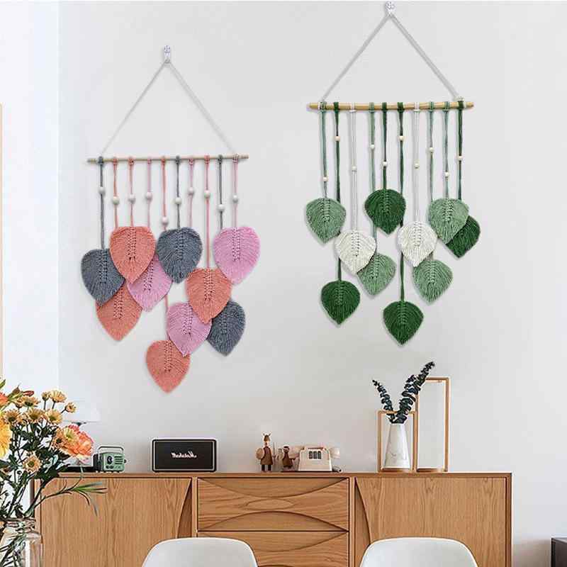 タペストリー インテリア 壁掛け 葉 リーフ ボヘミアン 手編み コットン 綿 北欧 リビング ベッドルーム 子供部屋(3)