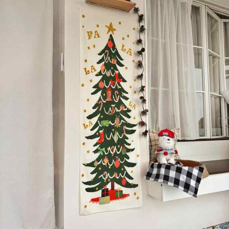 タペストリー クリスマスツリー 壁掛け 室内装飾 幾何学模様 ポリエステル製 リビング 寝室