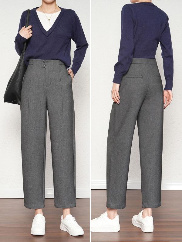 パンツ レディース 小柄 高見え 高腰 テーパードパンツ 厚手 ウール混紡 ズボン 秋冬 きれいめ オフィス カジュアル 赤 グレー 黒