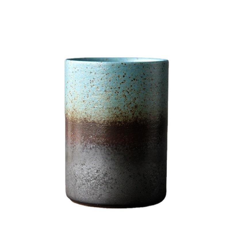 マグカップ 陶器 和風 レトロ 窯変 マグカップ 大容量 コーヒーカップ ティーカップ 無地 古 ब्लू 明イエロー 土イエロー 素ブラック 古グリーン 淡青 明レッド 褐秋 古銅 斑白 鎏金 淡黄(x2)