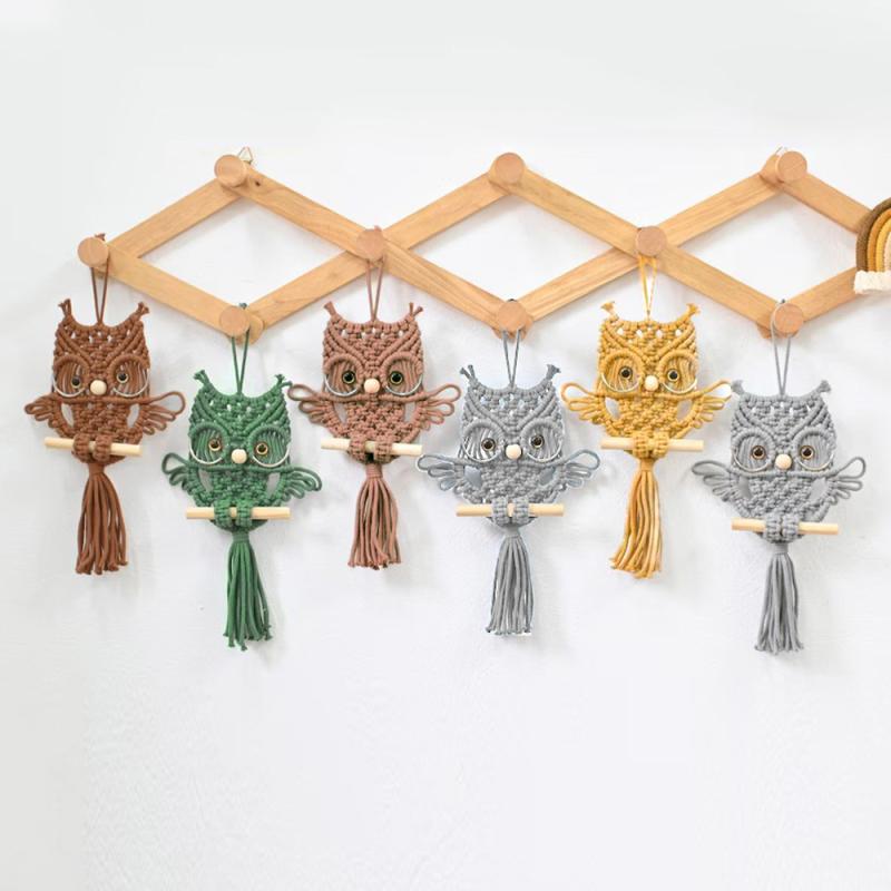 タペストリー 子供部屋 壁飾り 北欧風 フクロウ 手編み ボヘミアン 織物 綿 ポリエステル混紡 雑貨 リビング 寝室 ベージュ グレー グリーン イエロー 焦げ茶色 レンガ色