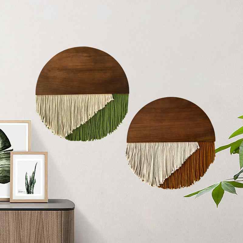 タペストリー ボヘミアン 壁掛け 北欧風 手織り 綿 部屋 飾り付け 40 40cm グリーン ブラウン系 おしゃれ かわいい