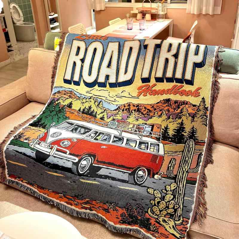 タペストリー ソファカバー ニットブランケット ベッドカバー ラグ カーペット 綿 アメリカンスタイル 風景柄 公路旅行柄 130*160cm 160*220cm