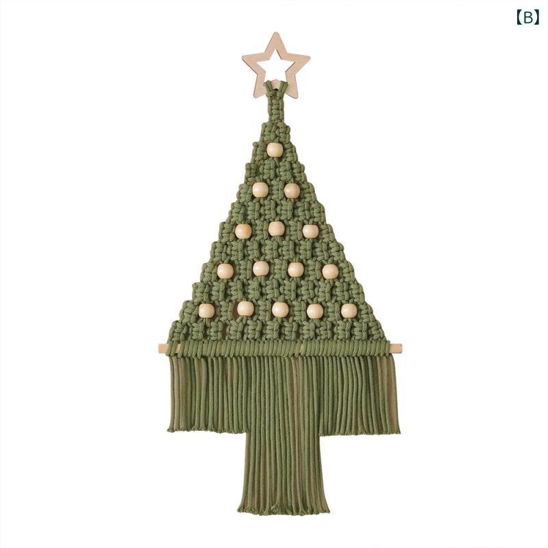 タペストリー クリスマスツリー 壁掛け 北欧風 手編み コットン DIY キット 飾り付け デコレーション 長方形 ホワイト レッド グリーン [3]