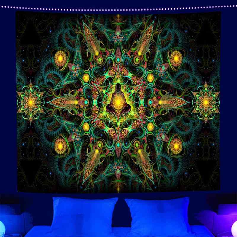 タペストリー 蛍光 UV 曼荼羅 マンダラ 蝶 星座 部屋 壁掛け布 ポリエステル製 洗濯機洗い可能 リビン..