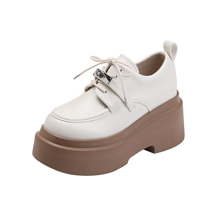 靴 レディース 厚底 レースアップ シューズ ローファー ブラック系 ラウンドトゥ 超高ヒール8cm以上 防水 滑り止め カジュアル 春夏秋冬