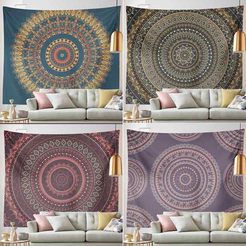 タペストリー 曼荼羅 幾何学模様 ボヘミアン風 壁掛け 室内装飾 ポリエステル製 抽象デザイン 長方形 ..