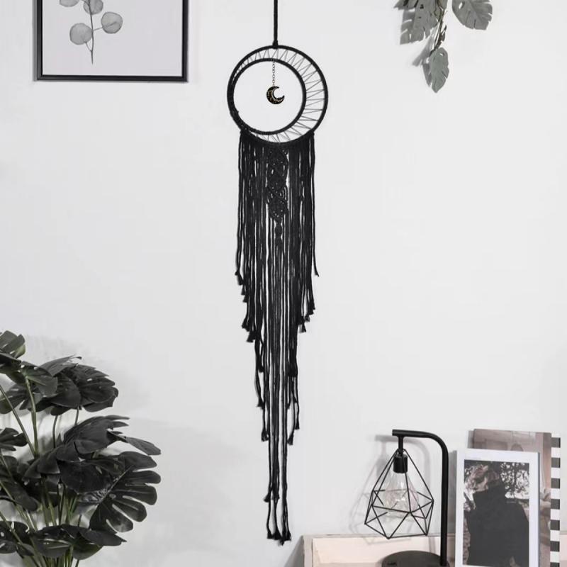 タペストリー 北欧風 手編み 壁掛け ドリームキャッチャーtype:半月形 インテリア雑貨 綿 ブラック系