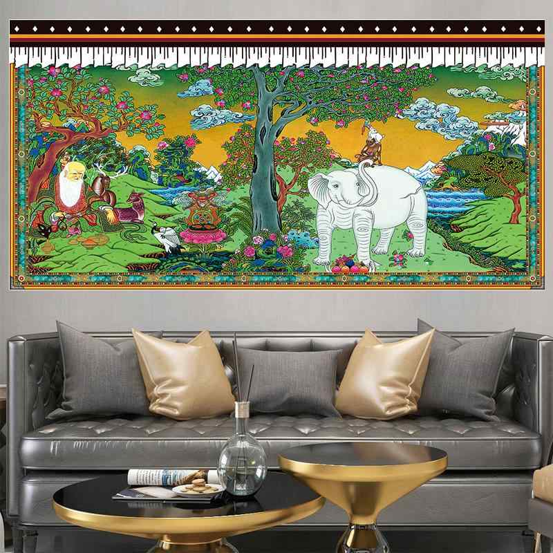 タペストリー 壁掛け 四瑞模様 チベット 伝統柄 ポリエステル 装飾 室内 寝室 リビング