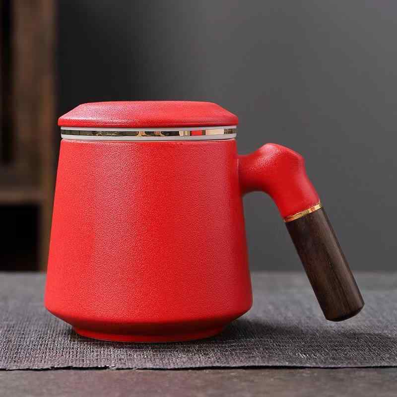 マグカップ フタ付き 茶こし付き 粗陶製 ティーカップ オフィス用 水筒 201ml～300ml 白磁 中国風 レッド ブラック オレンジ ネイビー グリーン