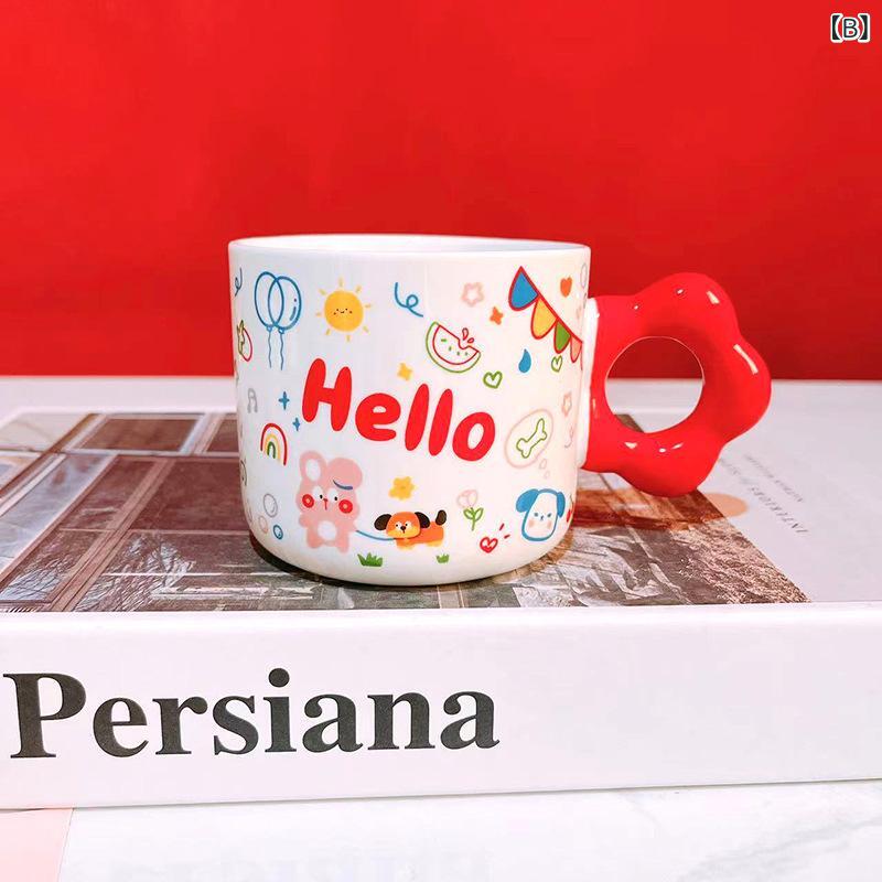 マグカップ レディース キッズ かわいい 花柄 ハンドル 陶器 300ml イエロー ピンク系 パープル レッド 誕生日 結婚式 クリスマス バレンタインデー 記念日 ギフト