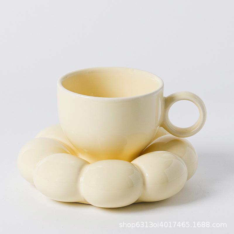 マグカップ レディース 花柄 コーヒーカップ ソーサー セット 陶器 かわいい マカロンカラー アフタヌーンティー ティーカップ ホームパーティー 来客用 ギフト プレゼント 母の日 誕生日 イエロー系