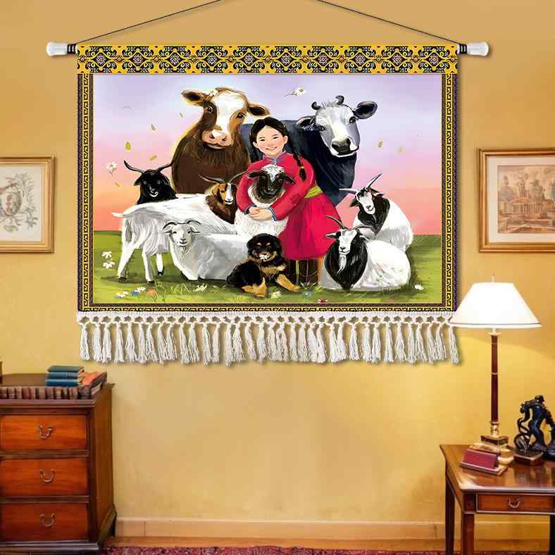 タペストリー 壁掛け 内モンゴル 風景 草原 モンゴル パオ 民宿 装飾 リビング レストラン 寝室 部屋 模様替え インテリア アート 新中式 リネン