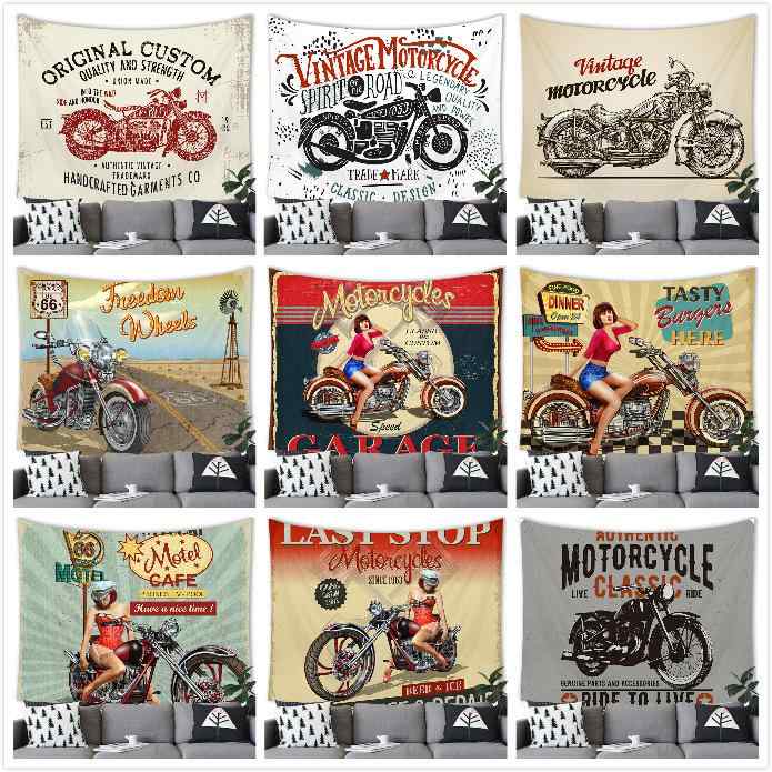 タペストリー レトロ オートバイ柄 ポリエステル繊維 壁掛け 地中海風 リビング 寝室