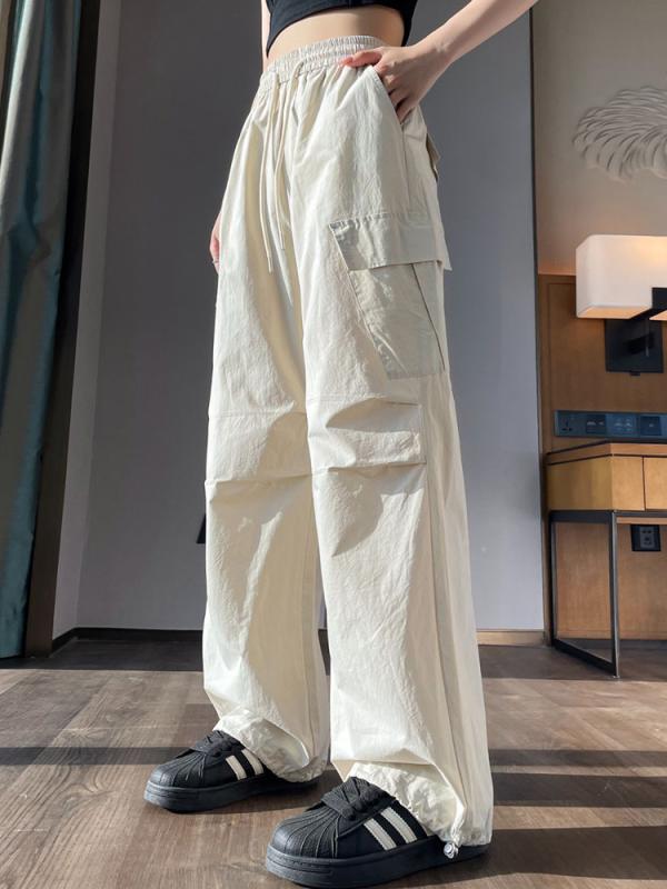 ワークパンツ レディース 裾絞り 運動 登山 カーゴパンツ 高腰 ワイドパンツ パラシュートパンツ ロングパンツ ボトムス ゆったり スポーティ カジュアル 春