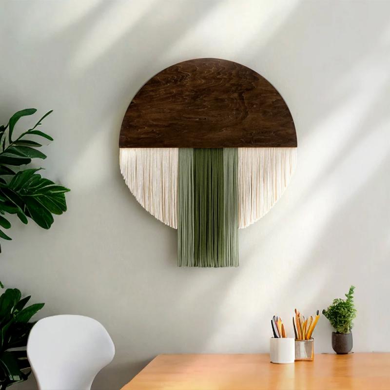 タペストリー 壁掛け 北欧風 手編み コットン混紡 円形 幾何学模様 リビング 寝室 玄関 アート装飾 ホワイト系