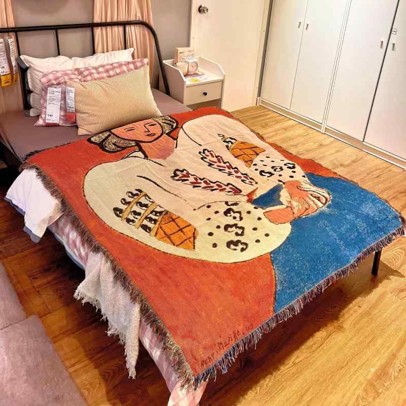 タペストリー 美式 ベッドヘッド 壁掛け 毛布 ソファ ニット ブランケット 長方形 コットン混紡 130×160cm 160×220cm