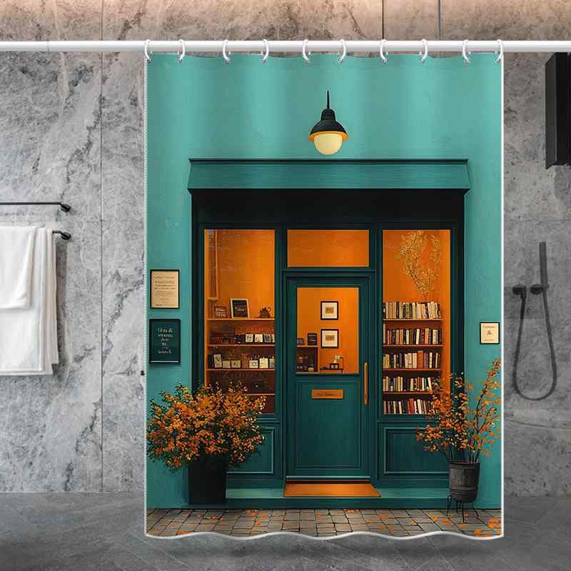 カーテン シャワーカーテン 新中式 浴室 ポリエステル 防水 防カビ 緑 書斎風 窓 ドア 間仕切り