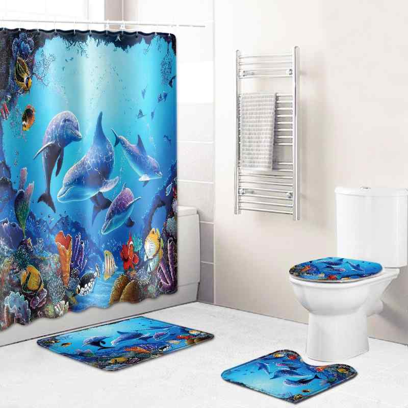カーテン 海底柄 イルカ柄 ポリエステル製 バスカーテン シャワーカーテン 風呂カーテン 間仕切り 目隠し