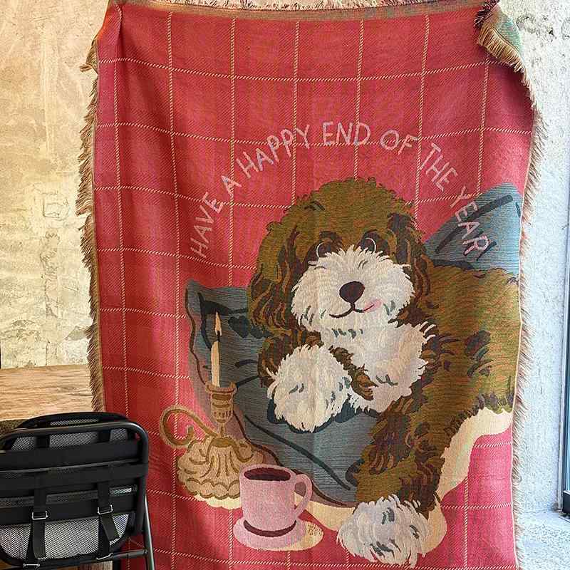 毛布 ブランケット ソファ カバー レトロ かわいい 犬柄 ひざ掛け アート タペストリー エアコン 対策 冷房対策 キャンプ ピクニック 130×180cm