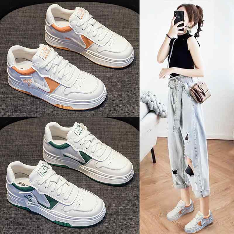 楽天シャドーテールスニーカー レディース 通気性 スポーツ カジュアル シューズ メッシュ 厚底 紐 運動靴 白 緑 オレンジ