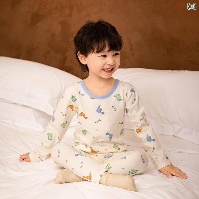 子供用パジャマ 上下セット 春秋 中小童サイズ 男の子 かわいい ホームウェア 綿 カートゥーン柄 切り替え 保温性