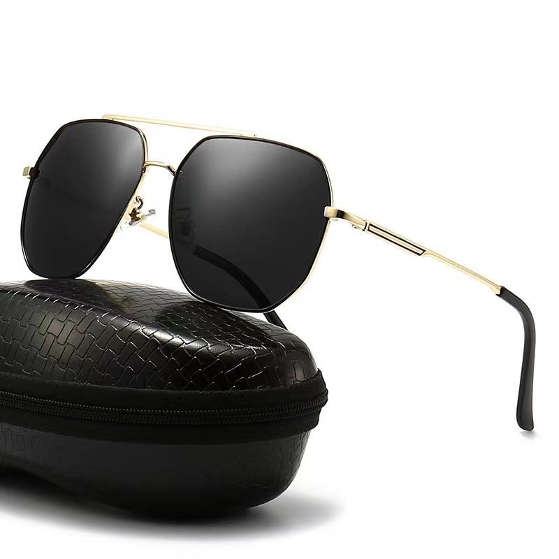 サングラス メンズ 偏光レンズ ファッション ドライブ 釣り 多角形 レトロ メタルフレーム ブラック グレー UV400 紫外線対策 旅行 サイクリング