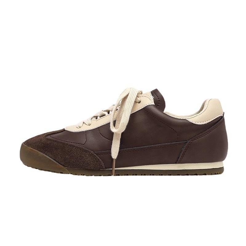 スニーカー レディース レザースニーカー 本革 レザー 厚底 運動靴 スポーツシューズ カジュアル ラウンドトゥ 紐 チョコレート色 軽量 衝撃吸収 滑り止め 歩きやすい 普段使い 通勤 春夏 秋冬