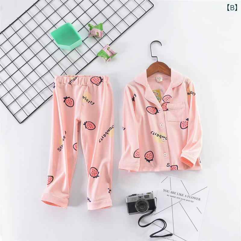 子供用パジャマ 春秋 綿 ニットルームウェア 女の子 男の子 上下セット 100 110 120 130 140 ピンク アップル 長袖 いちご ブルー 恐竜 ベージュ