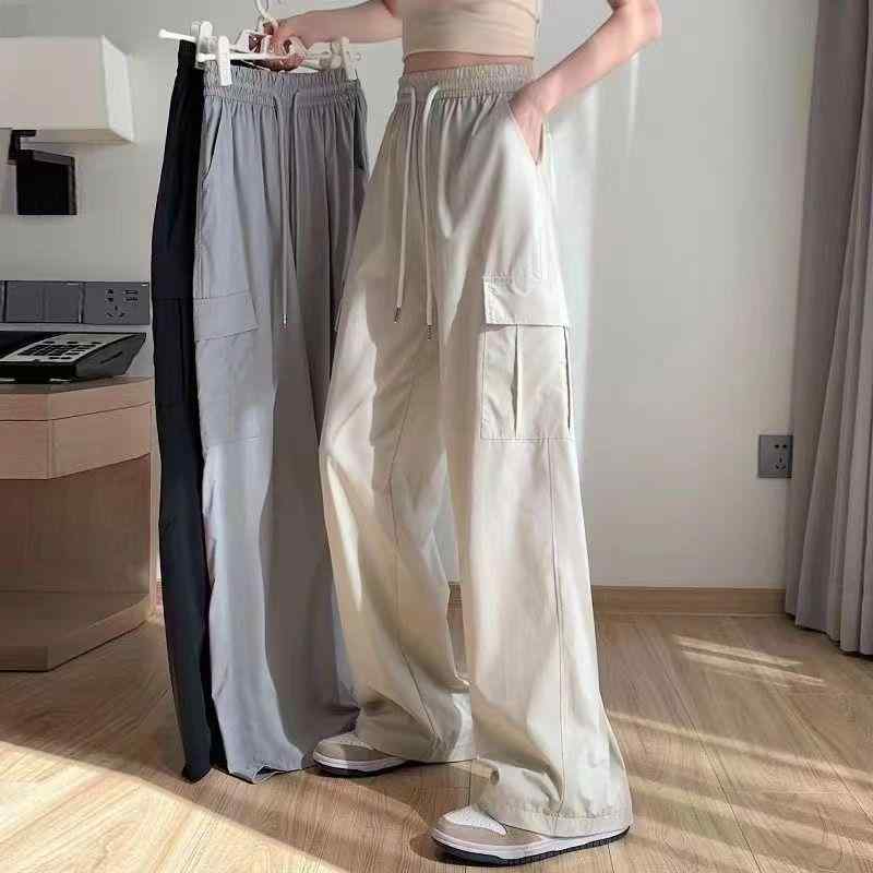 カーゴパンツ レディース ストレートパンツ ワークパンツ ボトムス ハイウエスト 薄手 速干 通気性 ゆったり カジュアル ワイドパンツ 体型カバー おしゃれ オールシーズン