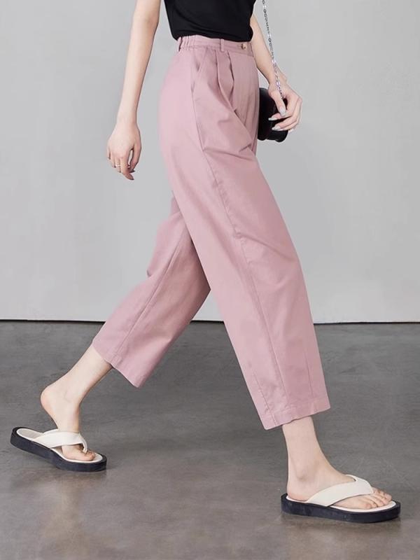 パンツ レディース 春夏 薄手 ワイドレッグ スラックス ハイウエスト ゆったり ピンク 接触冷感 九分丈 カジュアル 通勤 オフィス