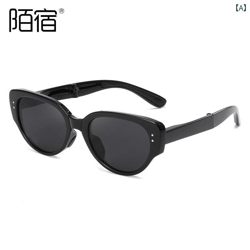 サングラス レディース メンズ 偏光レンズ 折りたたみ式 キャットアイ ブラック UV400 紫外線対策 ファッション ドライブ 旅行