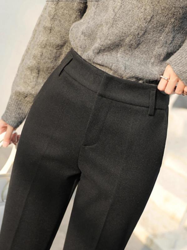 パンツ レディース 秋冬 厚手 高腰 ストレートパンツ 通勤 きれいめ スラックス 黒 グレー 小柄 無地 カジュアル 上品 美脚 オフィス ズボン