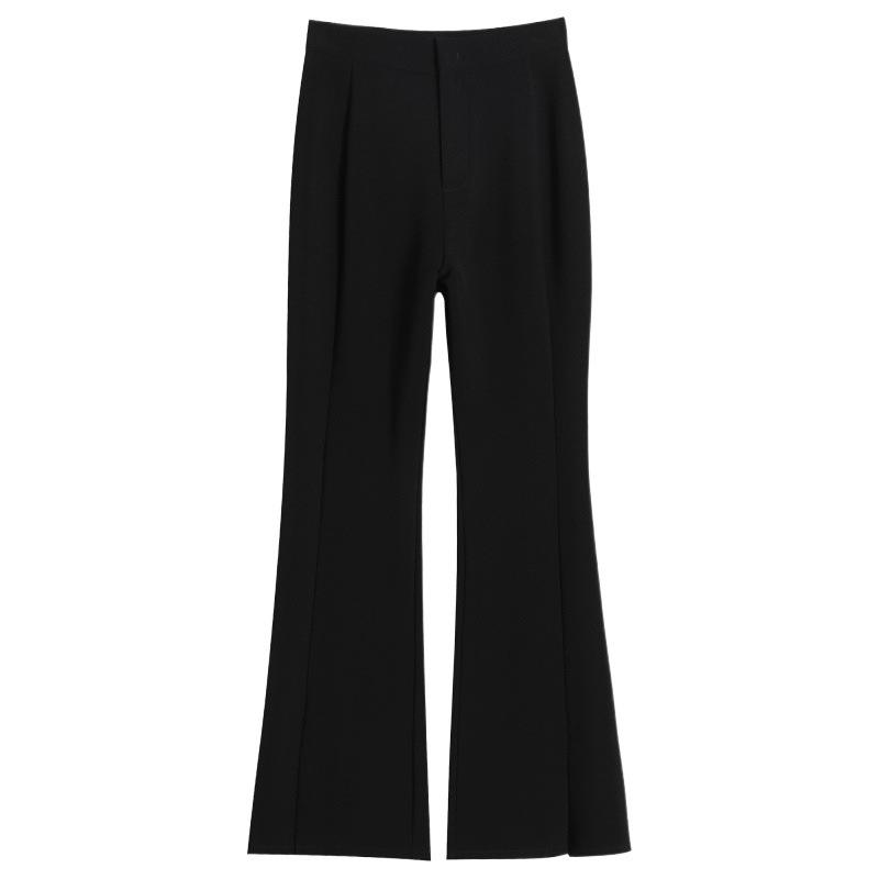 Capri Pants - パンツ レディース 秋冬 裏起毛 スリット入り スーツパンツ ハイウエスト ストレートパンツ フレアパンツ ワイドレッグパンツ カジュアルパンツ アクリル ブラック 黒 コーヒー色 ベージュ XS S M L XL 2XL 3XL 4XL