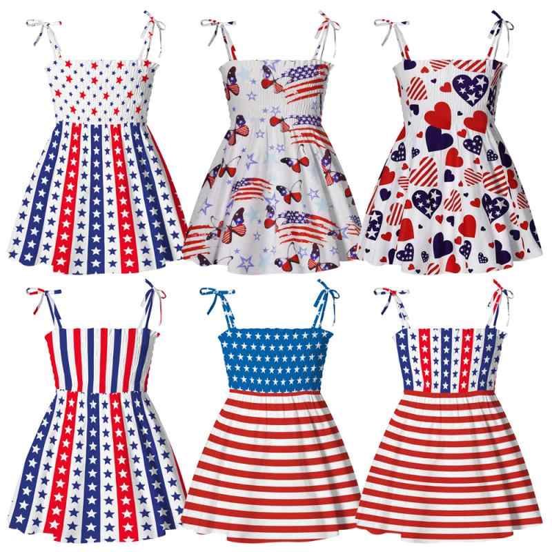 Occidental Goods - ワンピース キッズ 女の子 アメリカ国旗柄 ストライプ柄 ノースリーブ 吊りスカート ポリエステル かわいい サマードレス 子供服 90 100 110 120 130