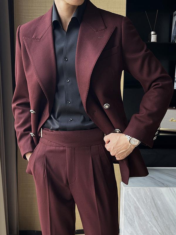 スーツ メンズ 秋冬 ダブルブレスト サイドベンツ 2点セット テーラード 合物 紳士服 男性用 礼服 安可拉レッド ブラック ブルー