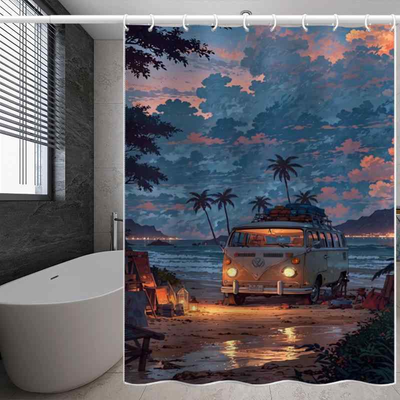 カーテン シャワーカーテン 撥水 防水 ポリエステル 間仕切り 韓国風 北欧風 旅行柄