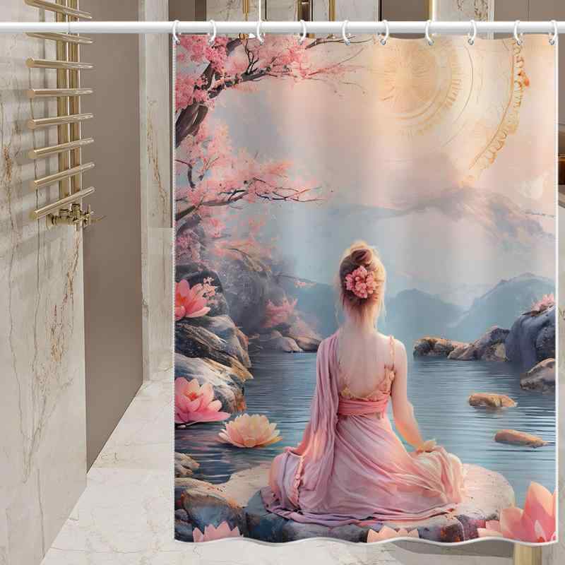 カーテン 防水 間仕切り ポリエステル 蓮柄 蓮影佳人 韓国風 シャワー 厚手 浴室