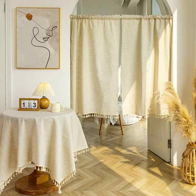 カーテン 間仕切りカーテン のれん 本麻風 ポリエステル麻 INS風 日式 韓国風 フリンジ付き キッチン リビングルーム
