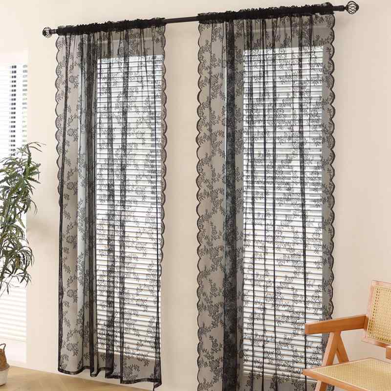 カーテン レース 遮光 韓国風 ブラック ウェーブ リビング ベッドルーム バルコニー 間仕切り ポリエステル 透光