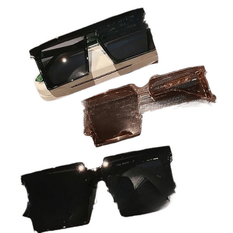 サングラス メンズ レディース 韓国風 UVカット 大顔効果 黒ぶち 縁 スクエア型 軽量 ブラック