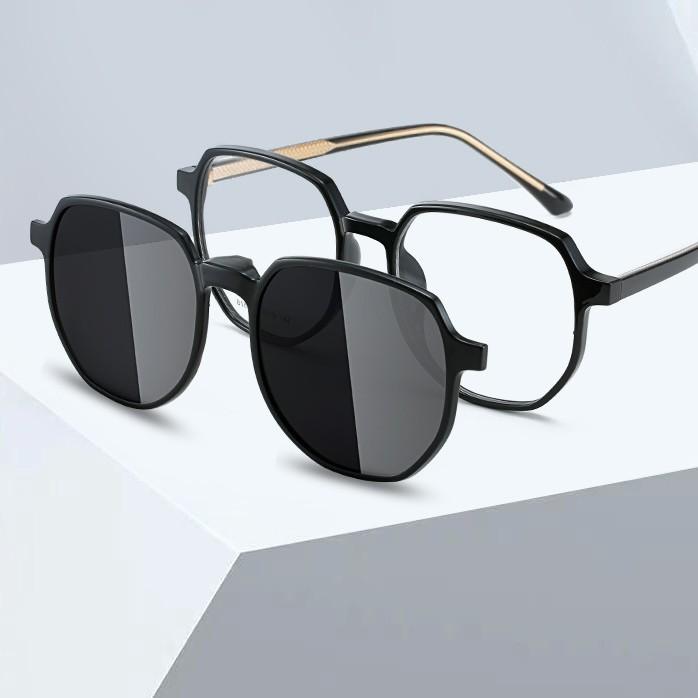 サングラス レディース 2way 平光メガネ 近視眼鏡 偏光サングラス 韓国 ファッション レトロ 磁石式 運転 ドライブ 紫外線カット ブラック
