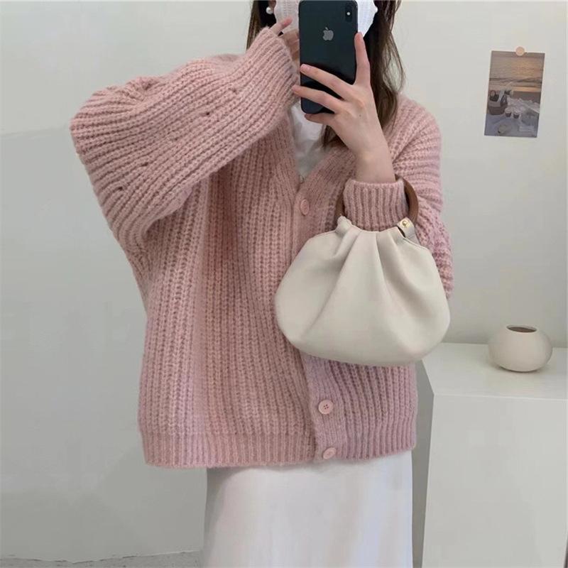 ・素材: ポリエステル・柄: 無地・厚さ: 普通・組み合わせ: 単品・スタイル: カーディガン・シルエット: レギュラー・袖丈: 長袖・ネックライン: Vネック・着丈: 普通 (50cm<着丈≤65cm)・仕様: パッチワーク/拼接・カラー: ピンク、ブルー、オフホワイト、カーキ、コーヒー・サイズ: フリー・スタイル: スウィート・フロント: シングルブレスト