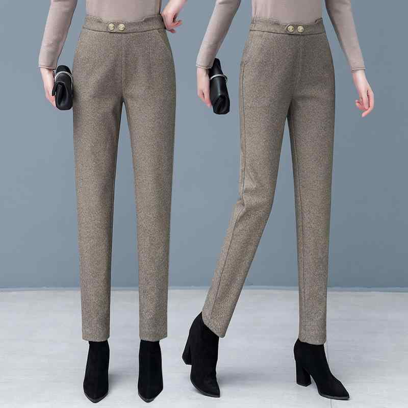 パンツ レディース 毛織 ウールパンツ テーパードパンツ ハーレムパンツ スラックス 秋冬 厚手 ハイウエスト 美脚 着痩せ ズボン ポリエステル 通勤 オフィス カジュアル 杏色 ブラウン ブラック グレー