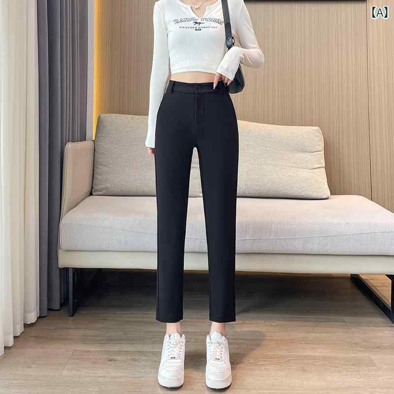 Other - パンツ レディース ストレートパンツ 大きいサイズ ハイウエスト 9分丈 テーパードパンツ 黒 ブラック ベージュ ポリエステル 無地 オフィスカジュアル きれいめ 秋冬